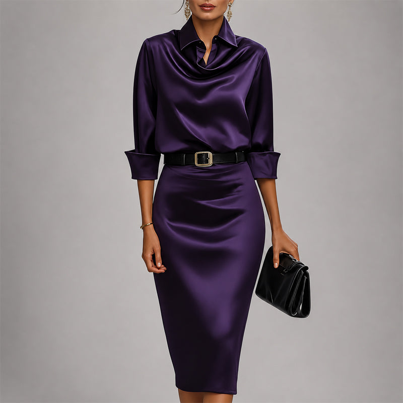 Women’s Draped Belted Midi Dress