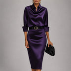 Women’s Draped Belted Midi Dress