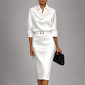 Women’s Draped Belted Midi Dress