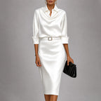 Women’s Draped Belted Midi Dress