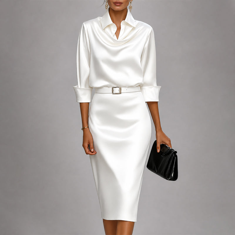 Women’s Draped Belted Midi Dress
