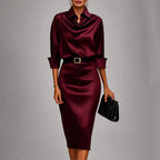 Women’s Draped Belted Midi Dress