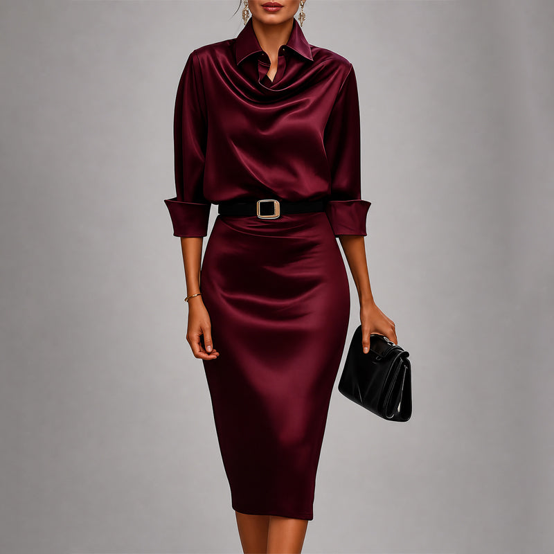 Women’s Draped Belted Midi Dress