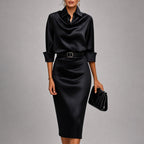 Women’s Draped Belted Midi Dress