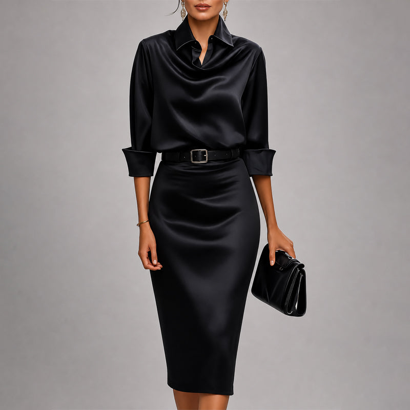 Women’s Draped Belted Midi Dress
