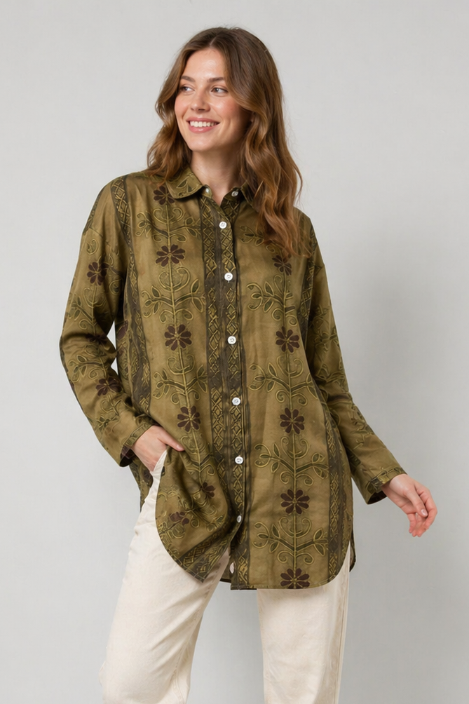 Women's Floral Button Front Tunic