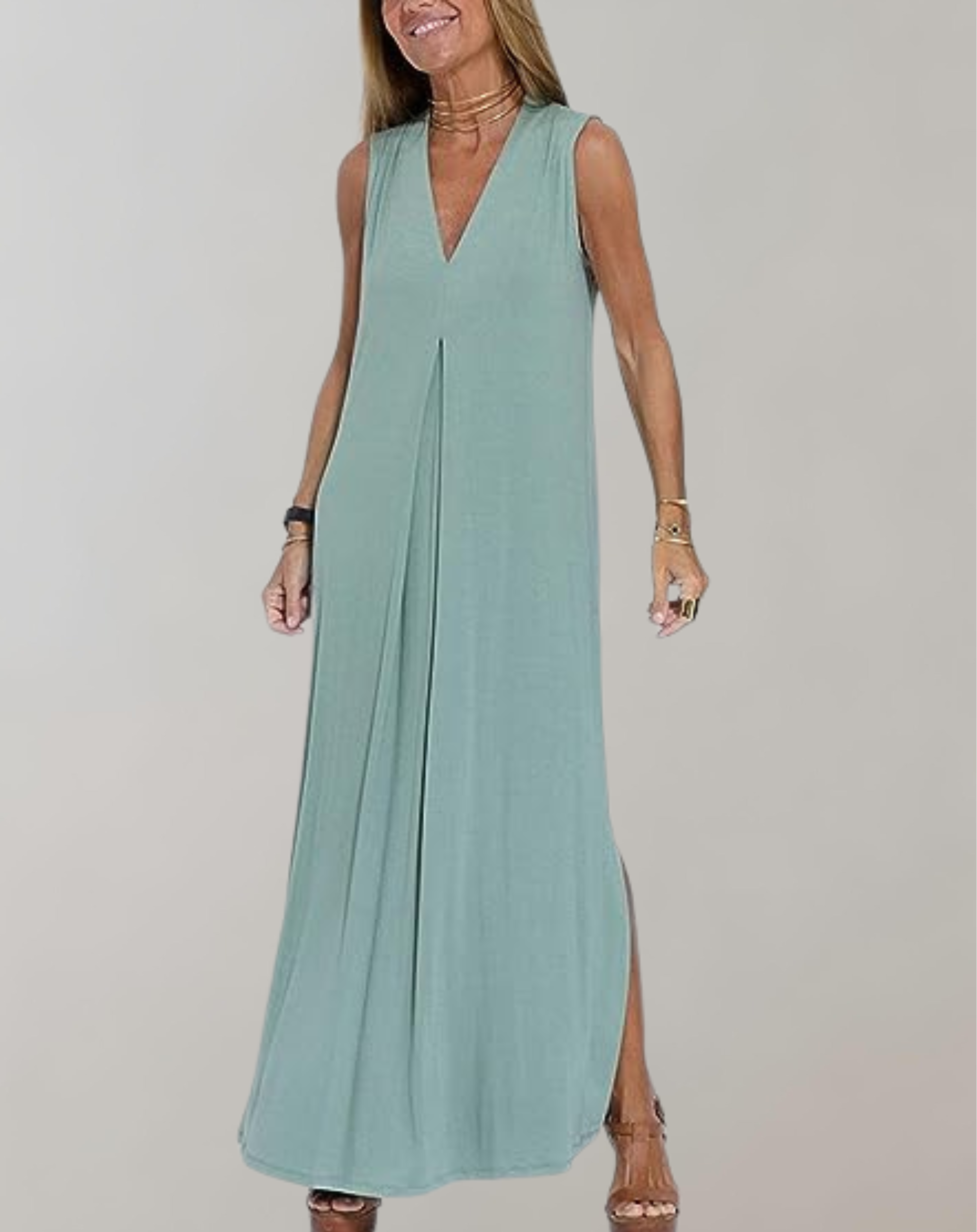 Women's Sleeveless V Neck Maxi Dress