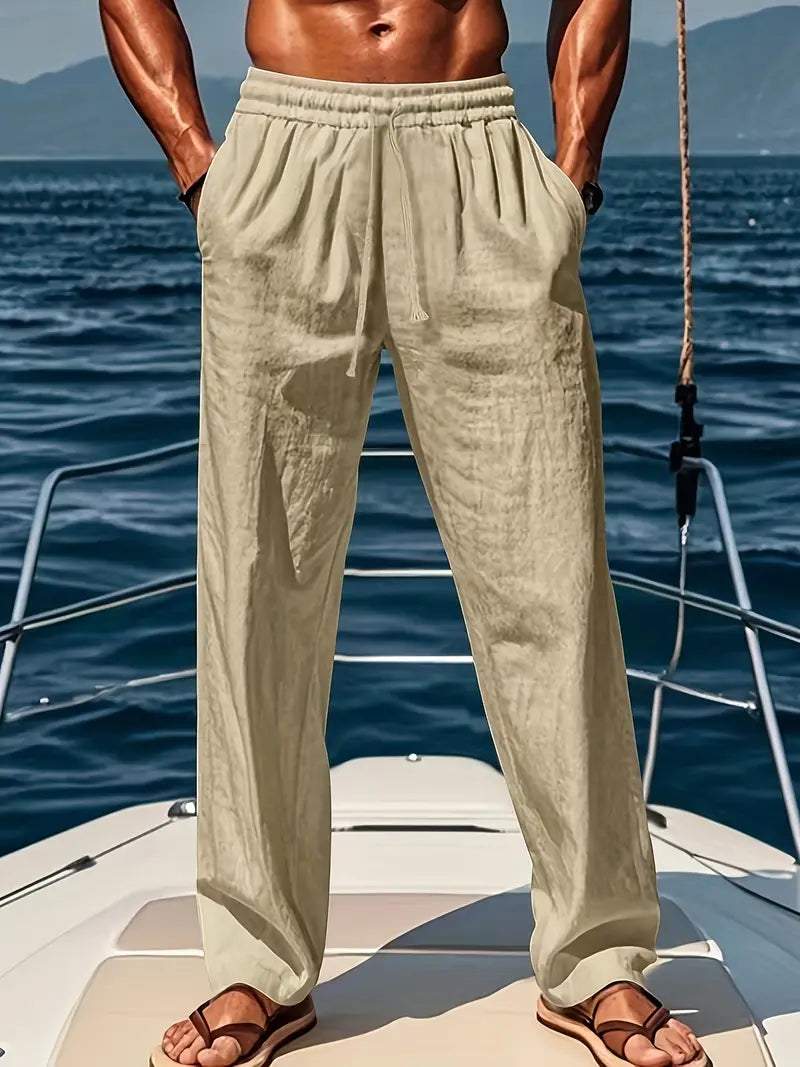 Men's Relaxed Fit Drawstring Linen Pants