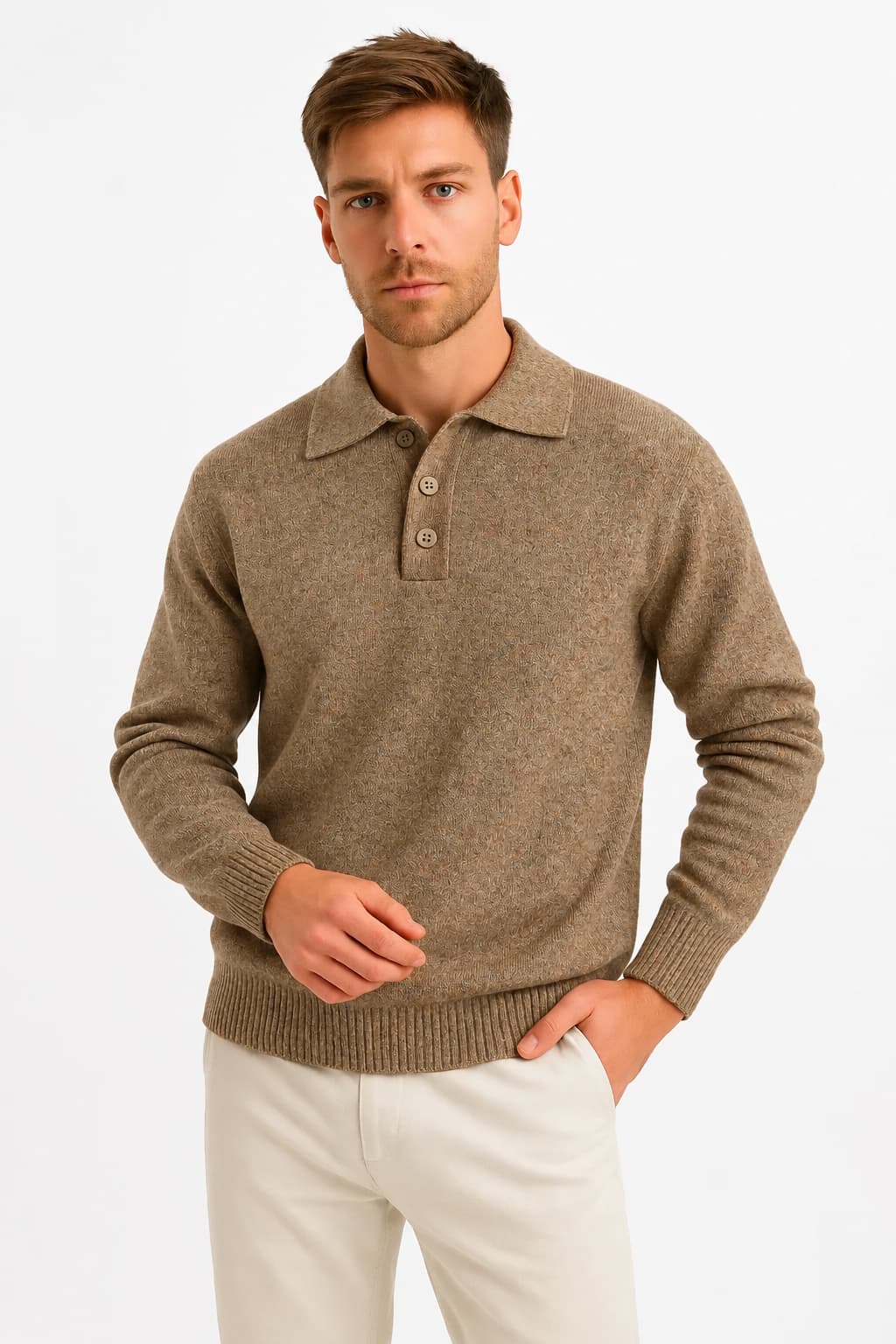 Men’s Long Sleeve Knit Polo Sweater