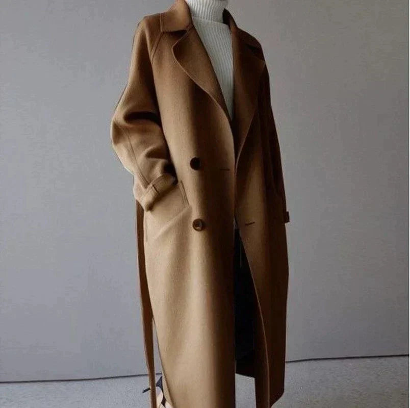 Women’s Oversized Longline Coat with Lapels