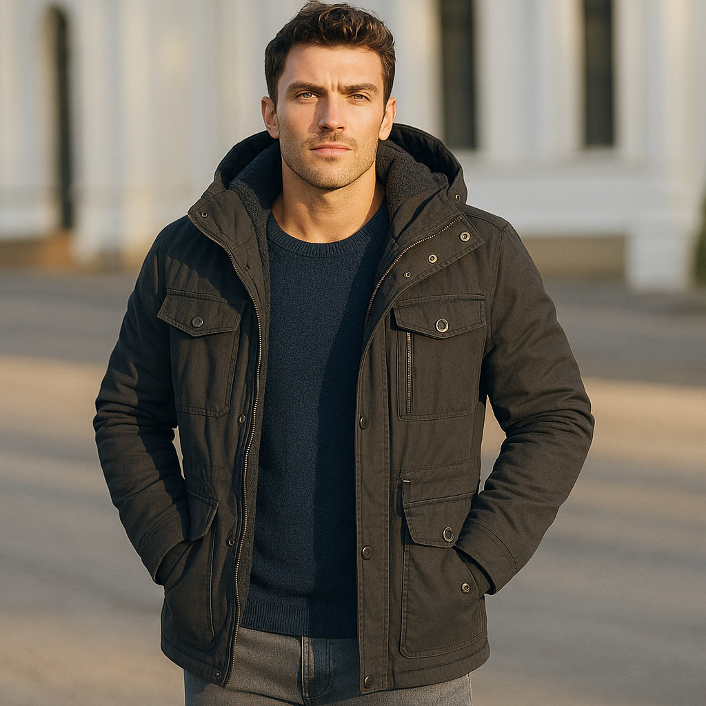 Men's Hooded Casual Jacket With Flap Detail