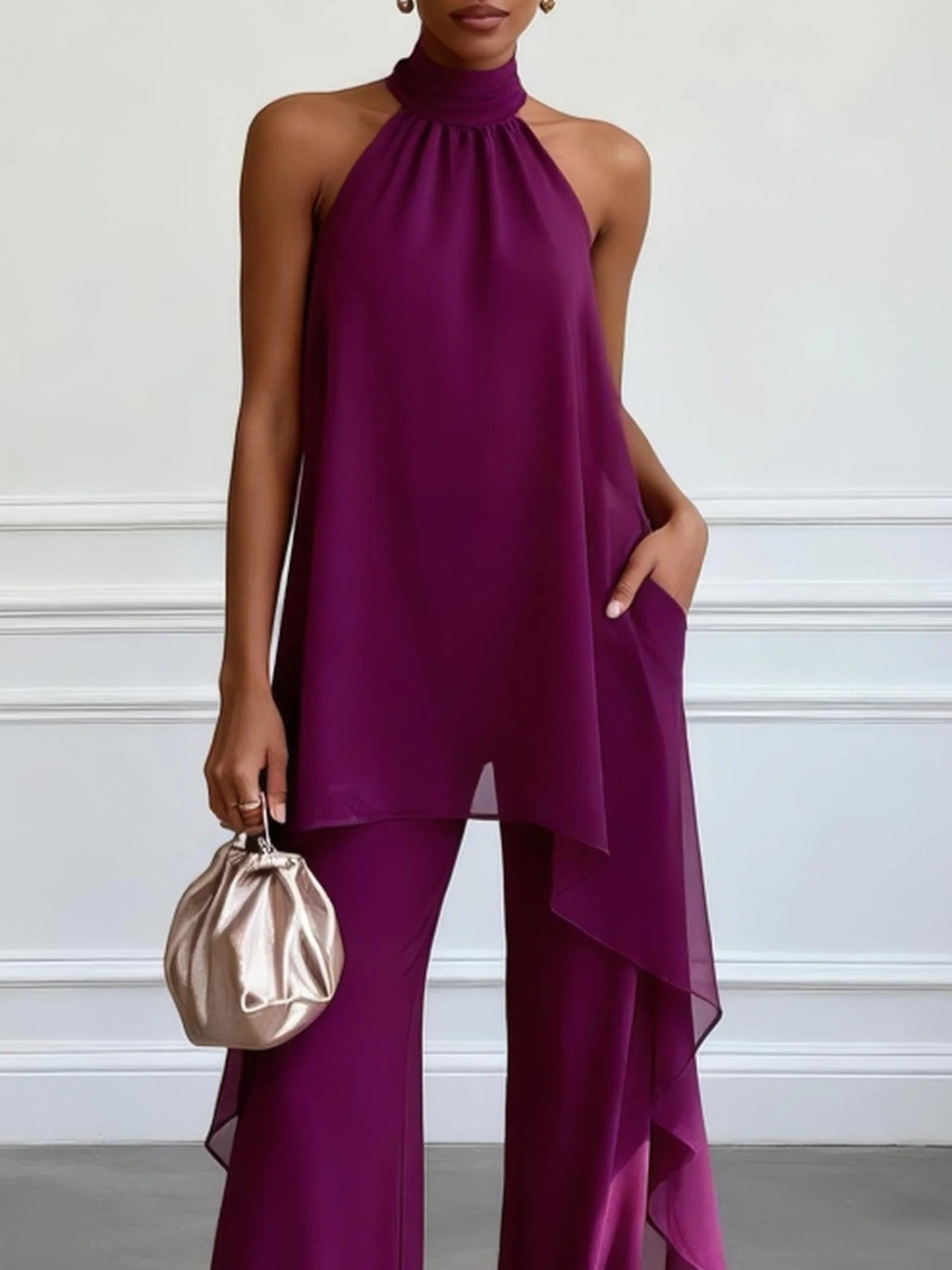 Women’s Pant Set with Asymmetric Halter Top