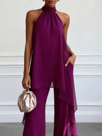 Women’s Pant Set with Asymmetric Halter Top