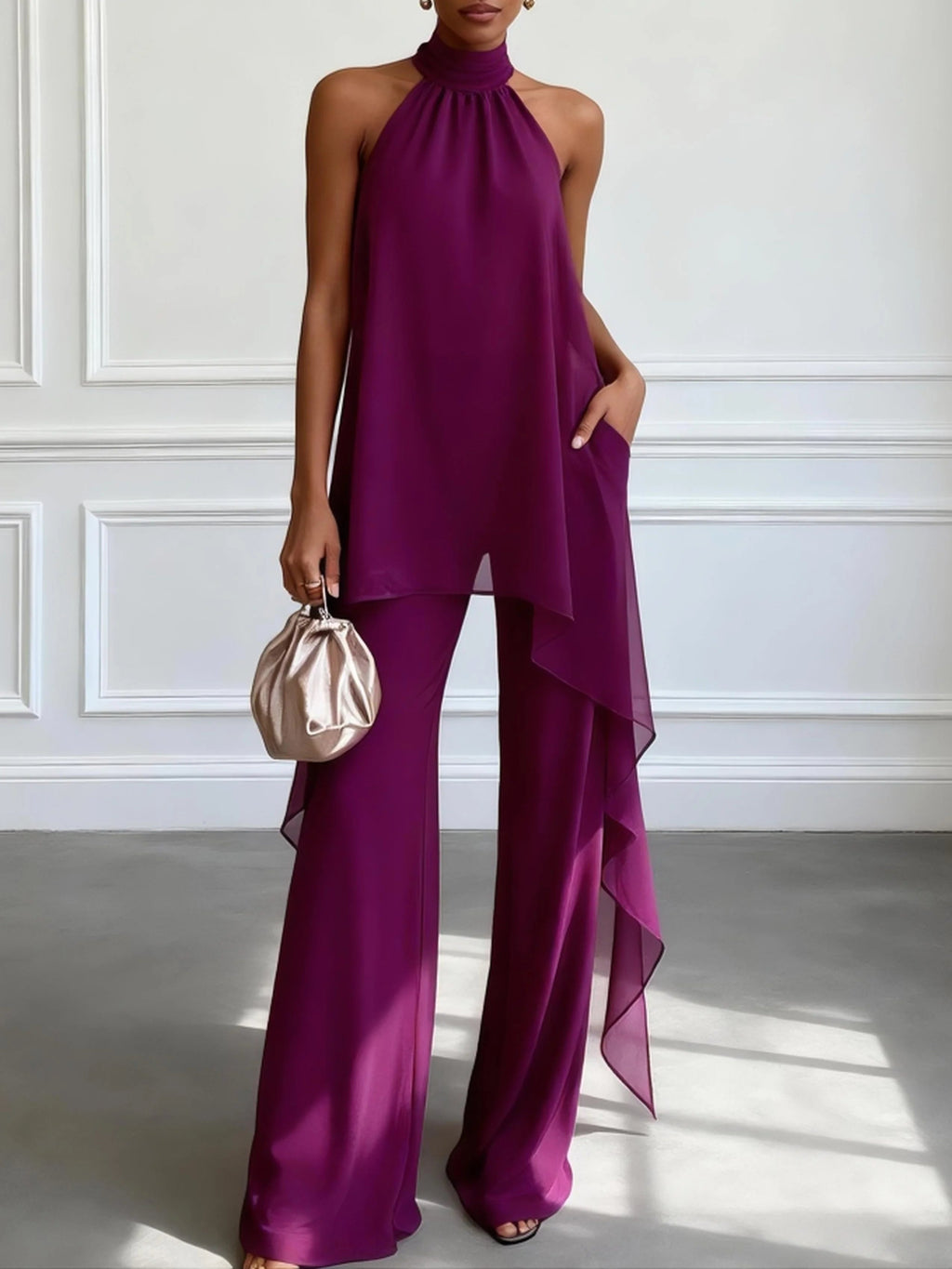 Women’s Pant Set with Asymmetric Halter Top