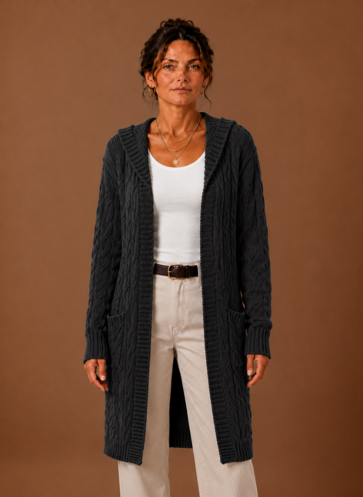Women’s Hooded Cable Knit Cardigan
