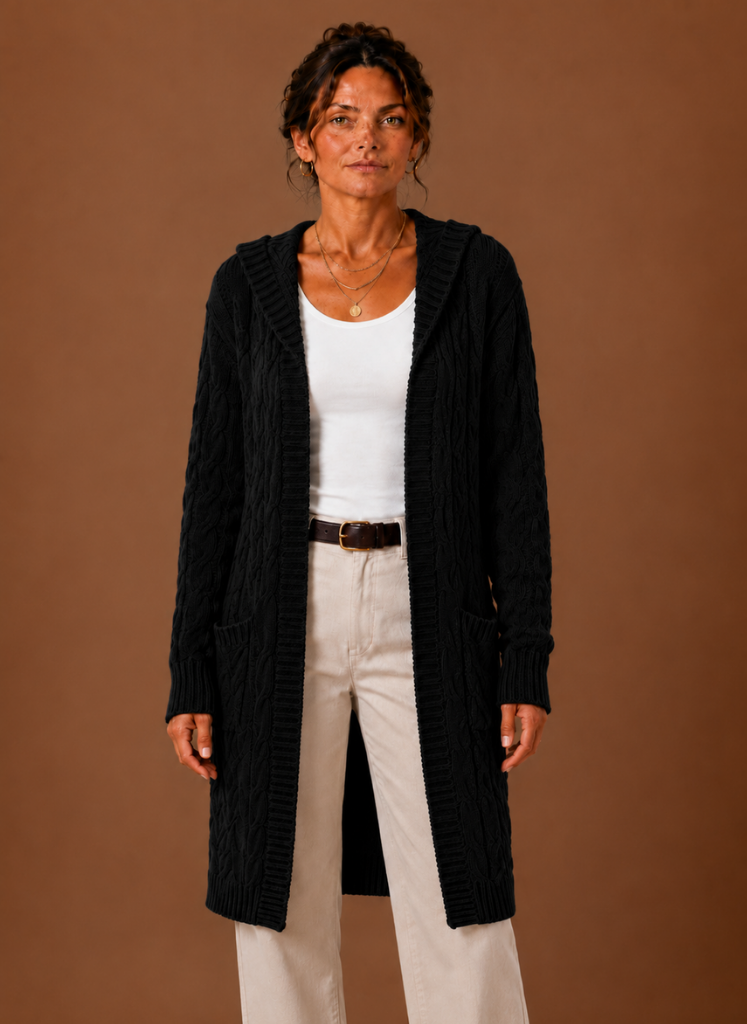 Women’s Hooded Cable Knit Cardigan