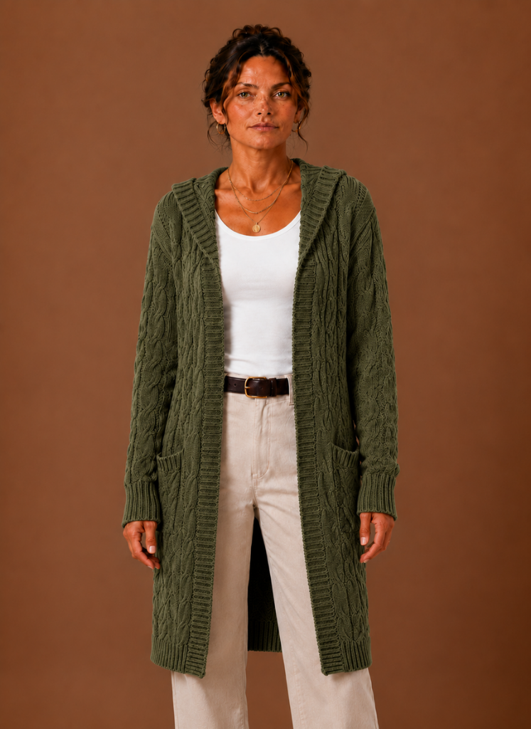 Women’s Hooded Cable Knit Cardigan