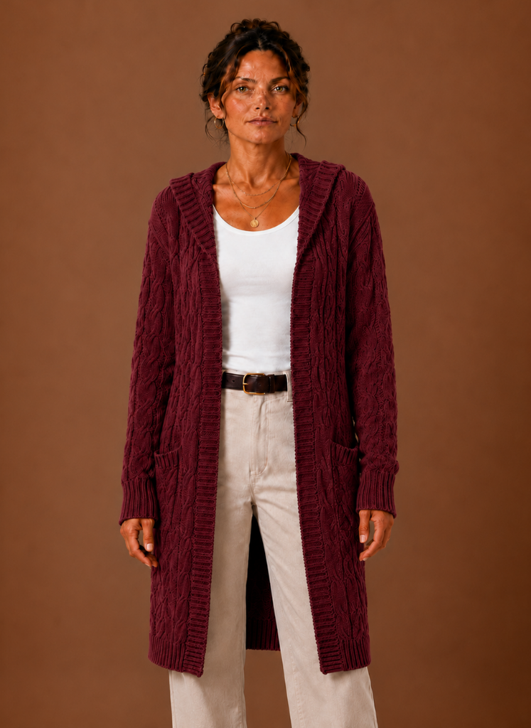 Women’s Hooded Cable Knit Cardigan