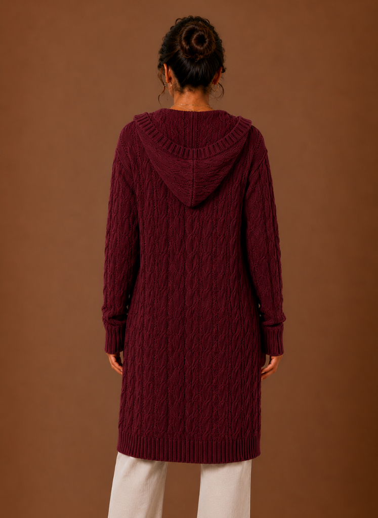 Women’s Hooded Cable Knit Cardigan
