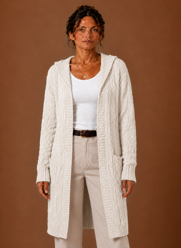 Women’s Hooded Cable Knit Cardigan