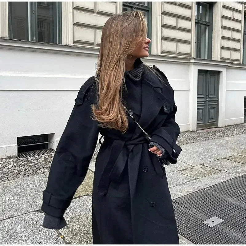 Women's Oversized Belted Long Trench Coat