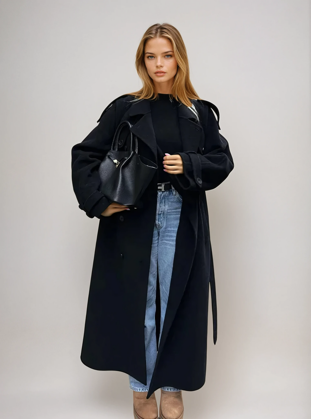 Women's Oversized Belted Long Trench Coat