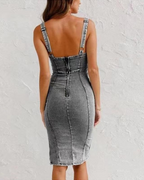 Women's Denim Bodycon Midi Dress