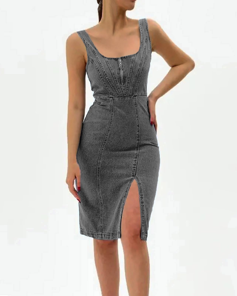 Women's Denim Bodycon Midi Dress