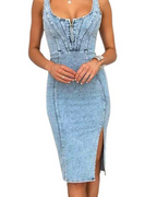 Women's Denim Bodycon Midi Dress