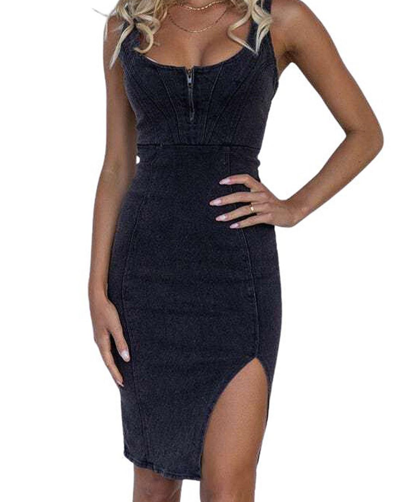 Women's Denim Bodycon Midi Dress