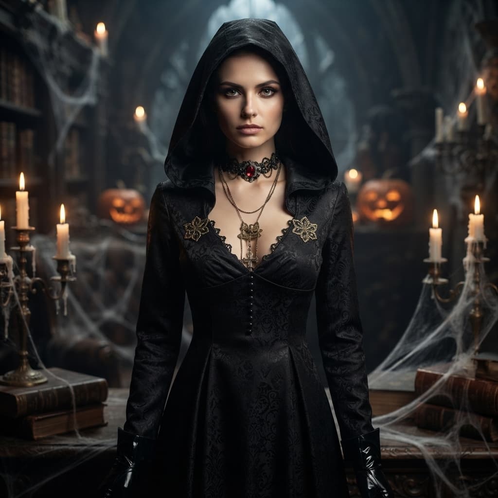 Women’s Halloween Hooded Gothic Witch Costume