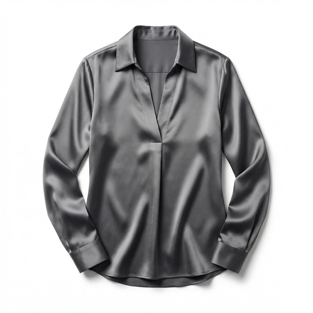 Women’s Long Sleeve V-Neck Satin Blouse