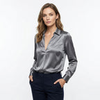 Women’s Long Sleeve V-Neck Satin Blouse