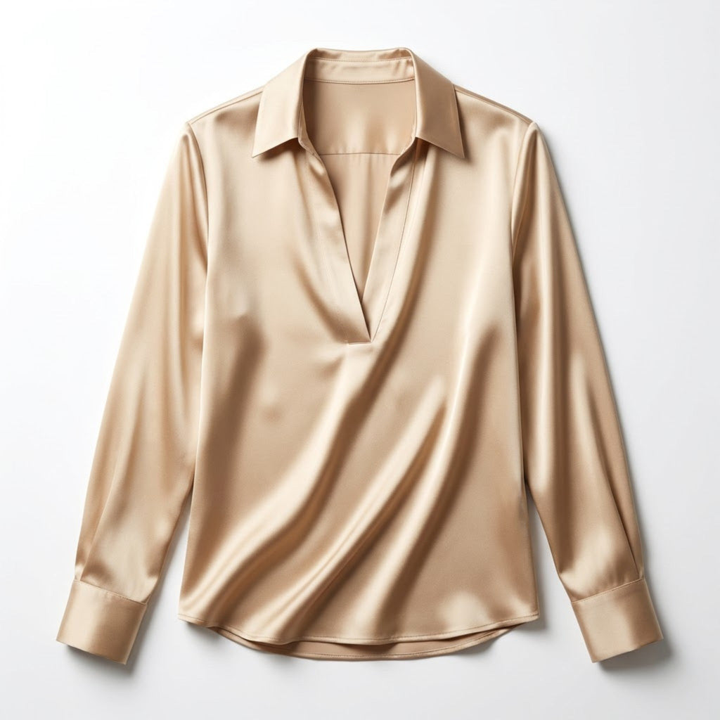 Women’s Long Sleeve V-Neck Satin Blouse