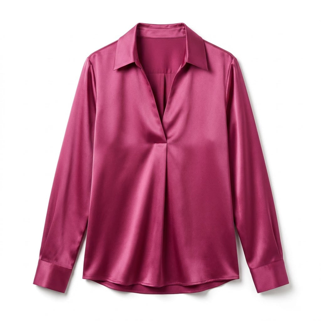 Women’s Long Sleeve V-Neck Satin Blouse