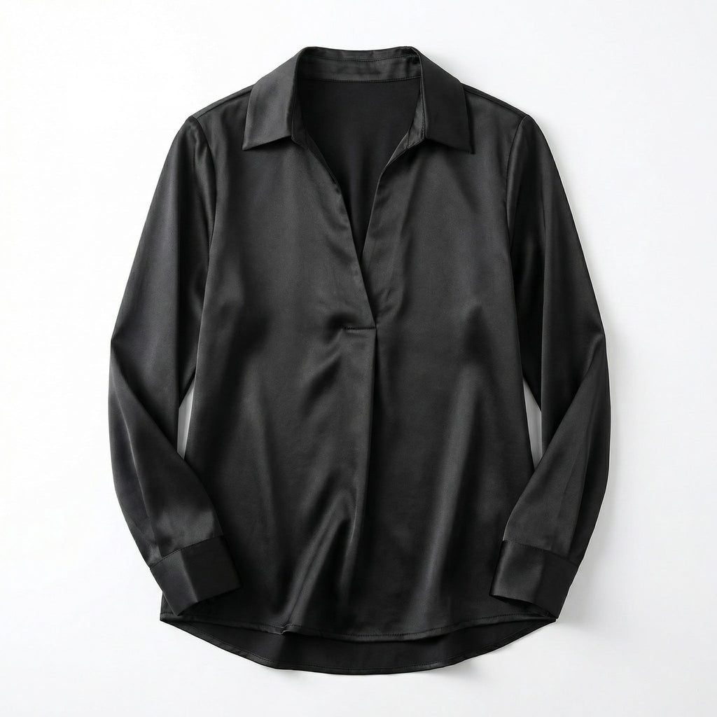 Women’s Long Sleeve V-Neck Satin Blouse