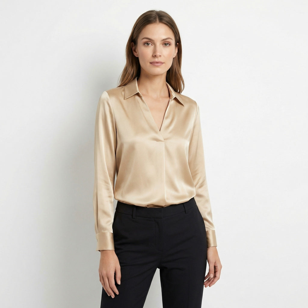 Women’s Long Sleeve V-Neck Satin Blouse