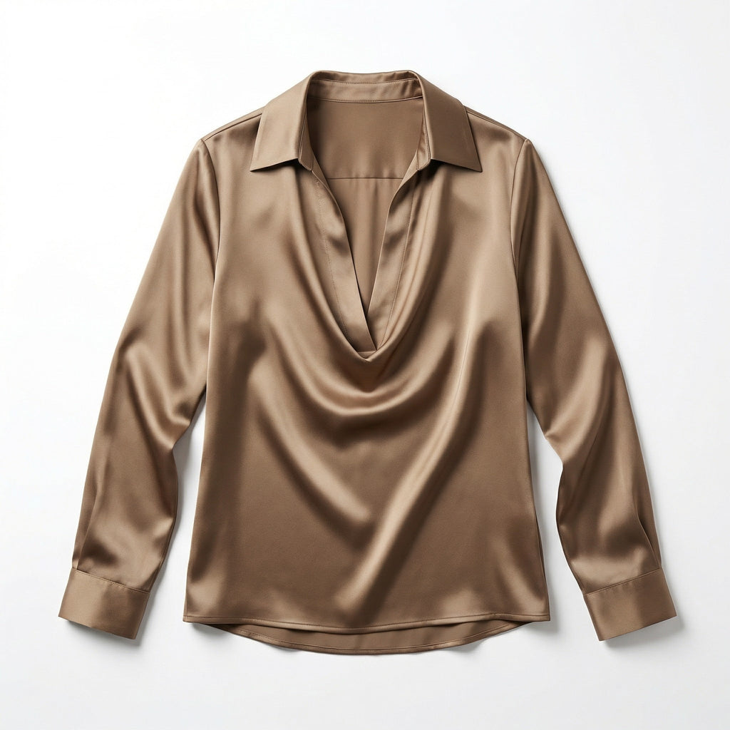 Women’s Long Sleeve V-Neck Satin Blouse