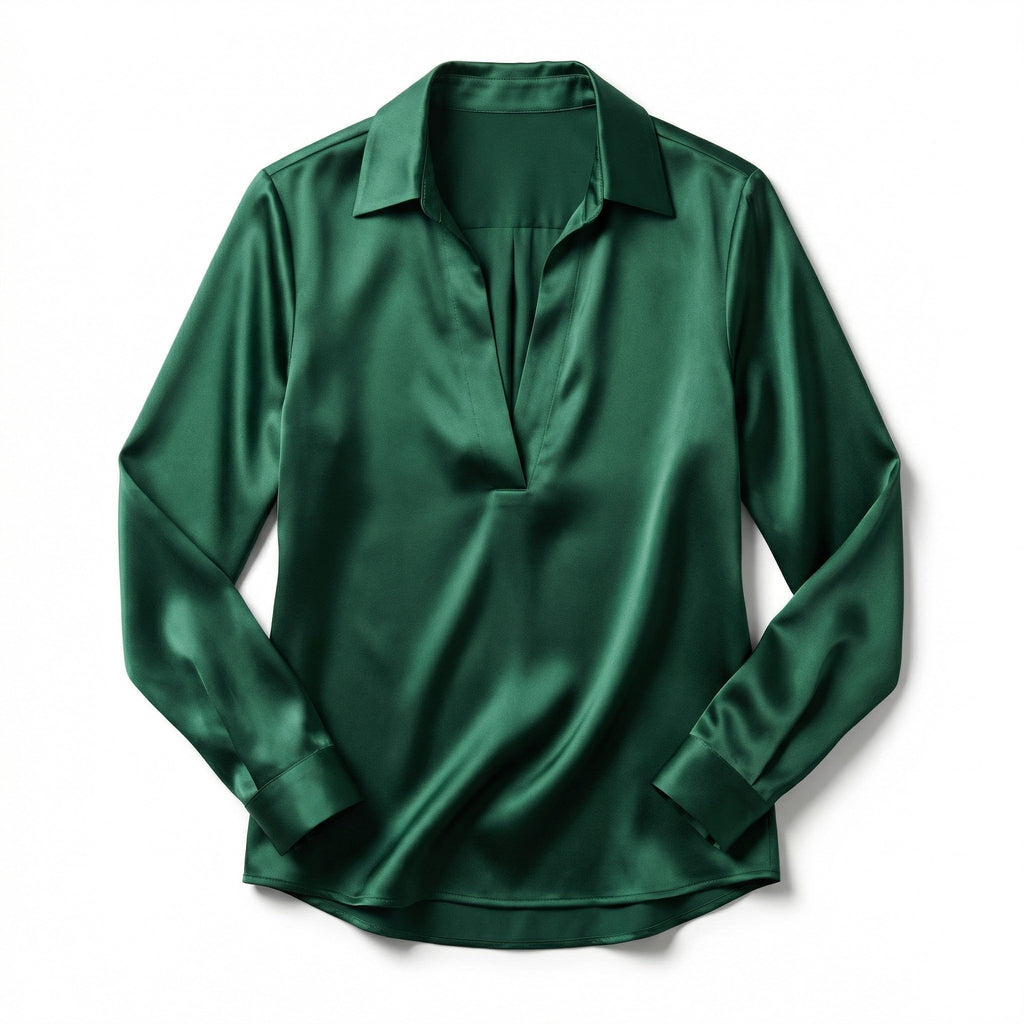 Women’s Long Sleeve V-Neck Satin Blouse