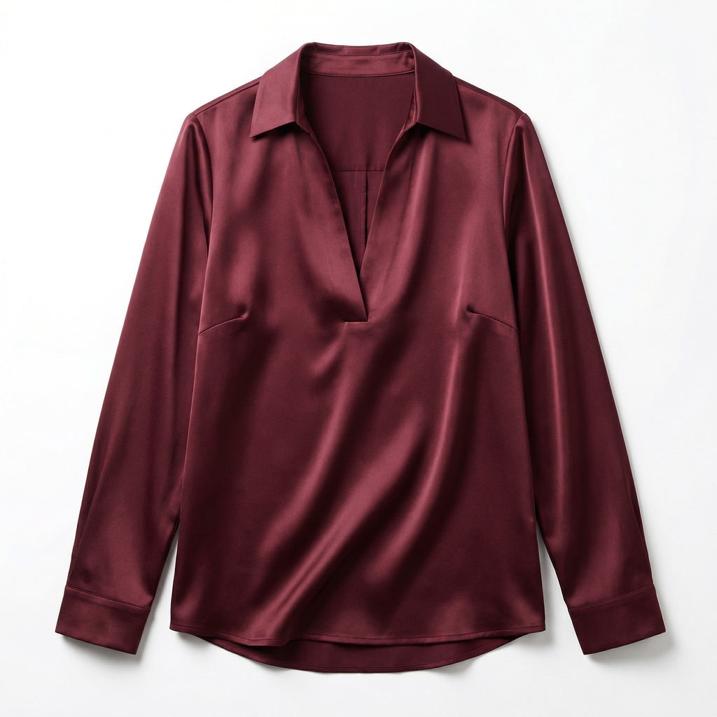 Women’s Long Sleeve V-Neck Satin Blouse