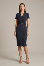 Women’s Pinstripe Belted Midi Dress