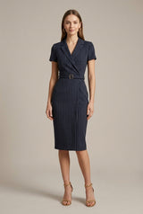 Women’s Pinstripe Belted Midi Dress