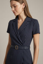 Women’s Pinstripe Belted Midi Dress