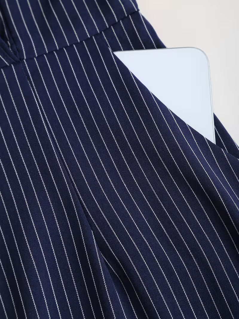 Women’s Pinstripe Belted Midi Dress