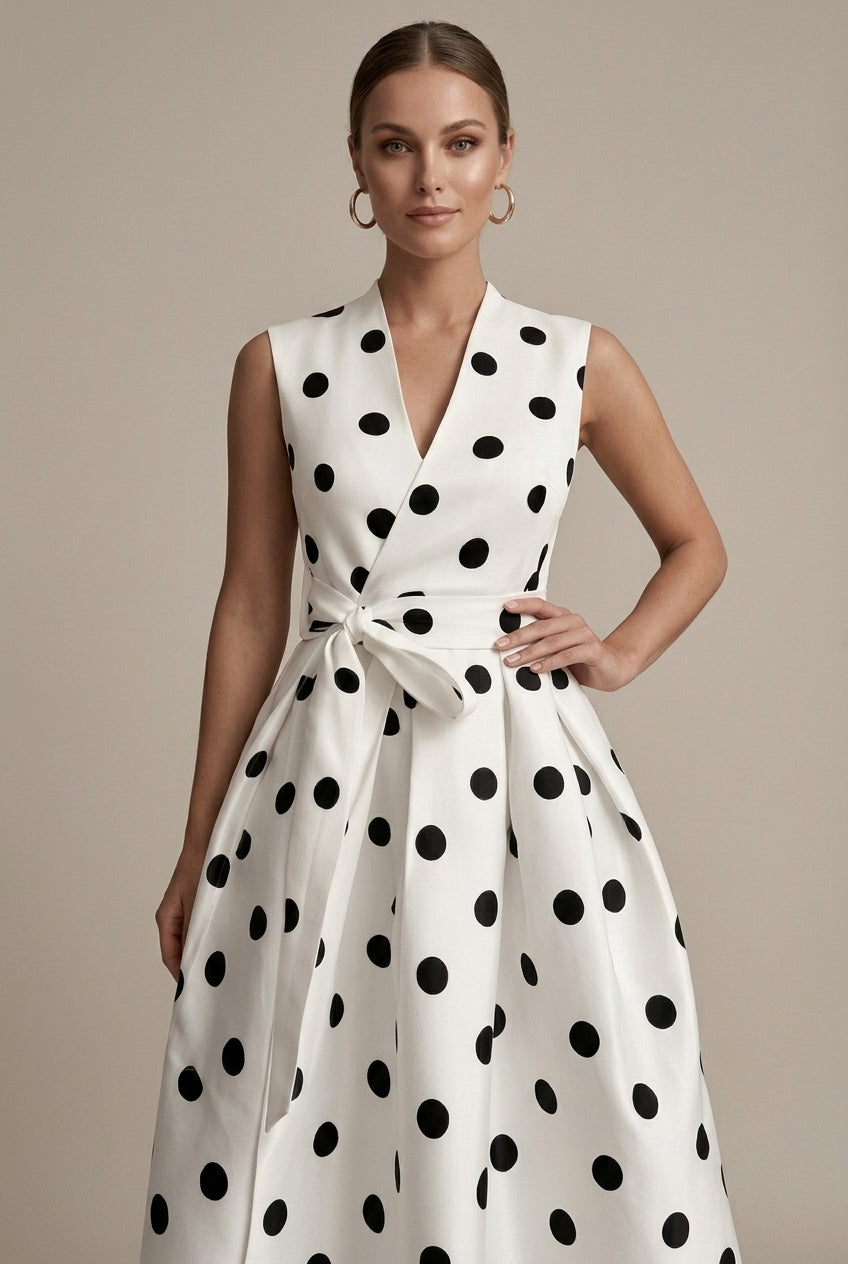 Women’s Polka Dot V-Neck Midi Dress