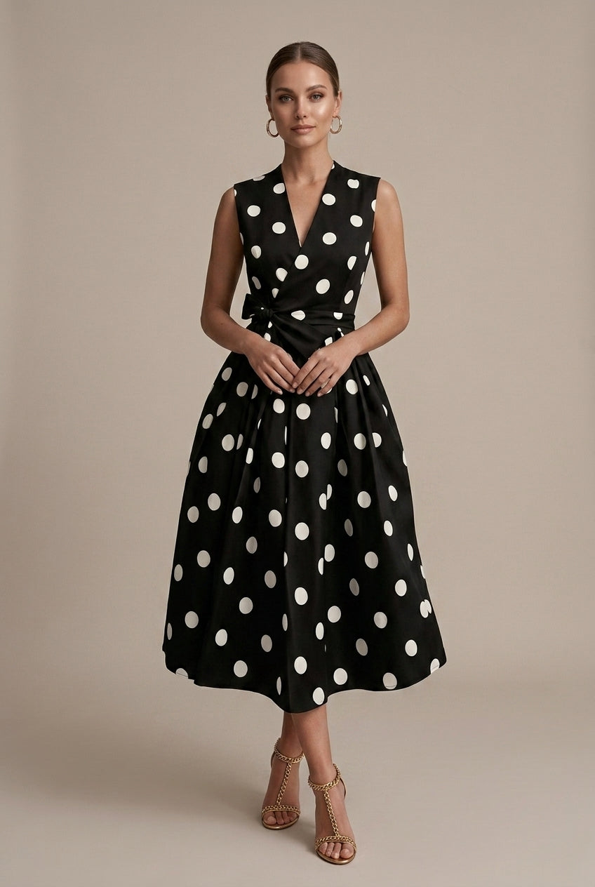 Women’s Polka Dot V-Neck Midi Dress