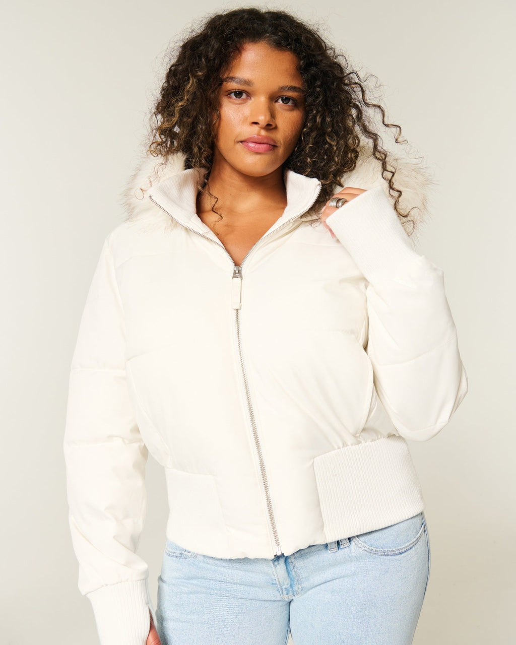 Women’s Fur-Trim Hooded Cropped Puffer Jacket