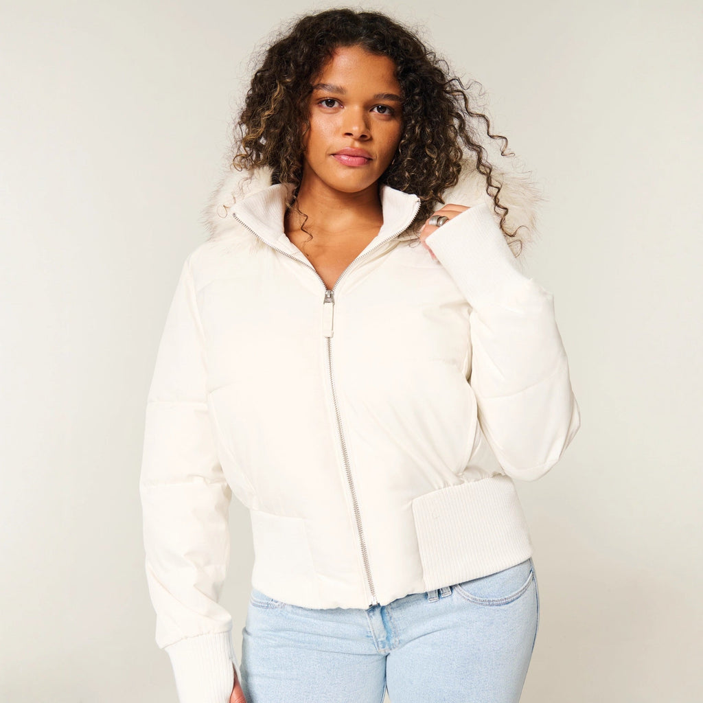 Women’s Fur-Trim Hooded Cropped Puffer Jacket