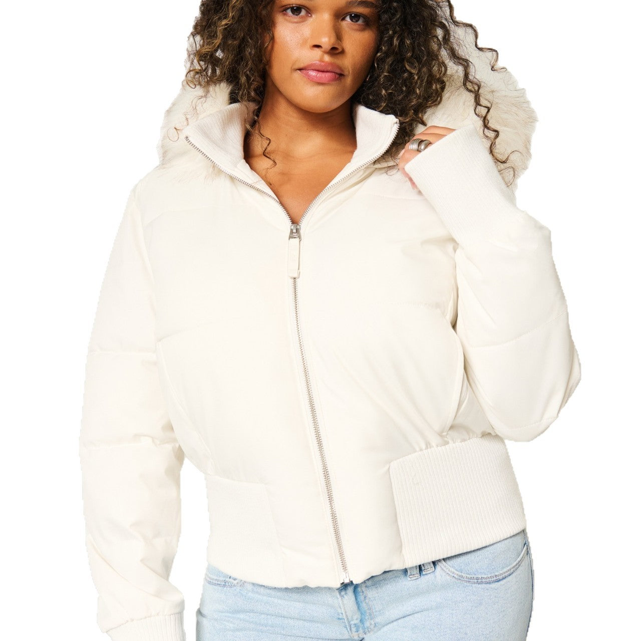 Women’s Fur-Trim Hooded Cropped Puffer Jacket