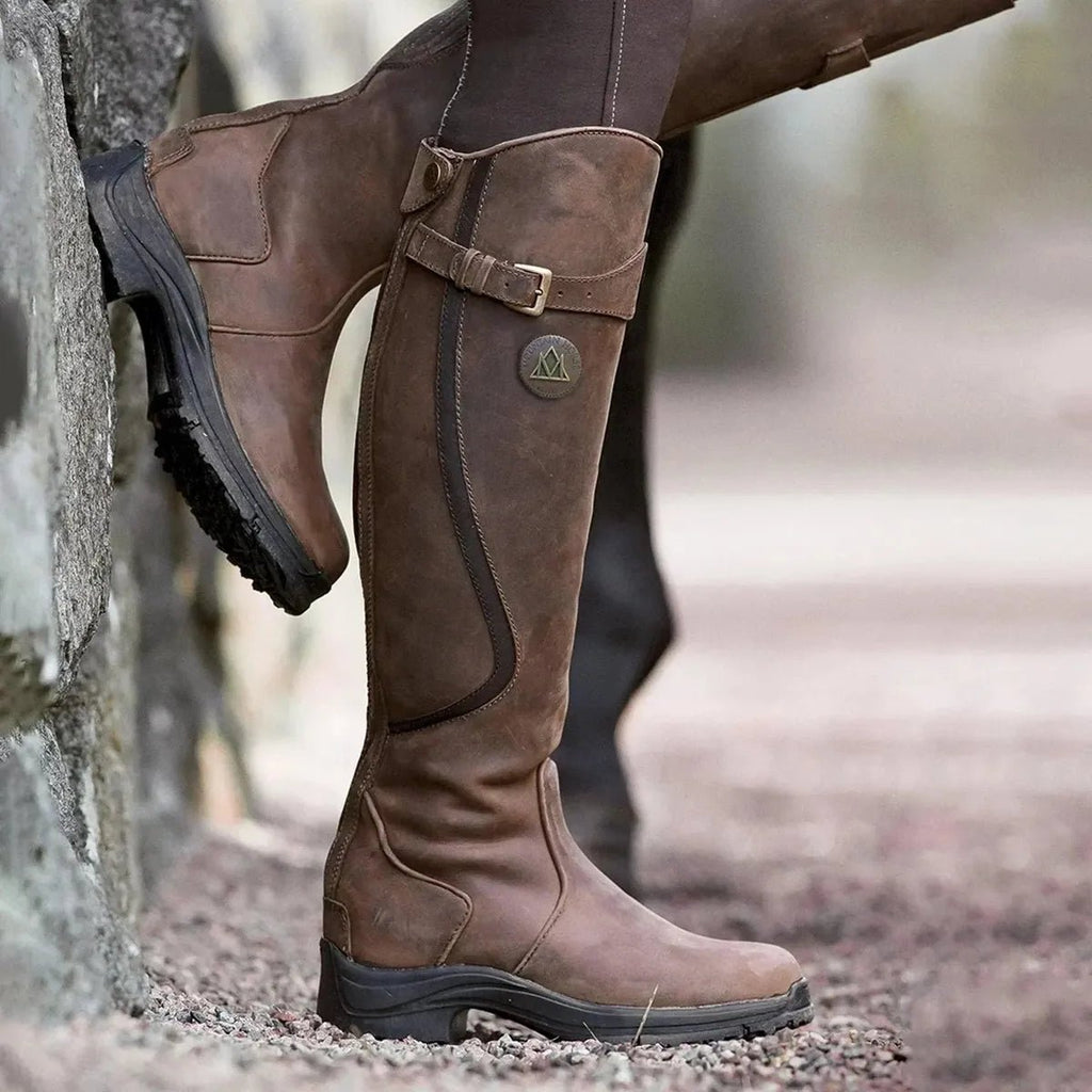 Women's Classic Knee-High Riding Boots with Buckle Detail
